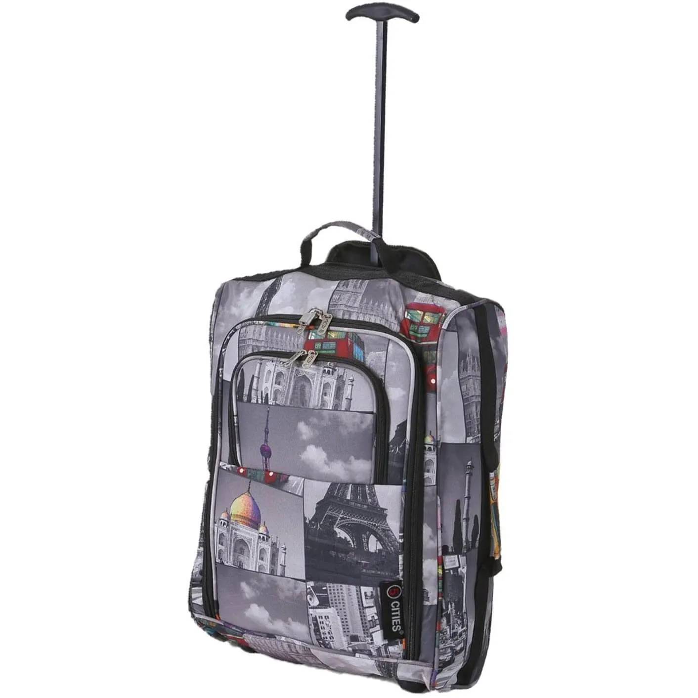5 Cities (55x35x20cm) Lightweight Cabin Hand Luggage With a Retractable Telescopic Handle, Approved For Ryanair/easyJet/British Airways & more
