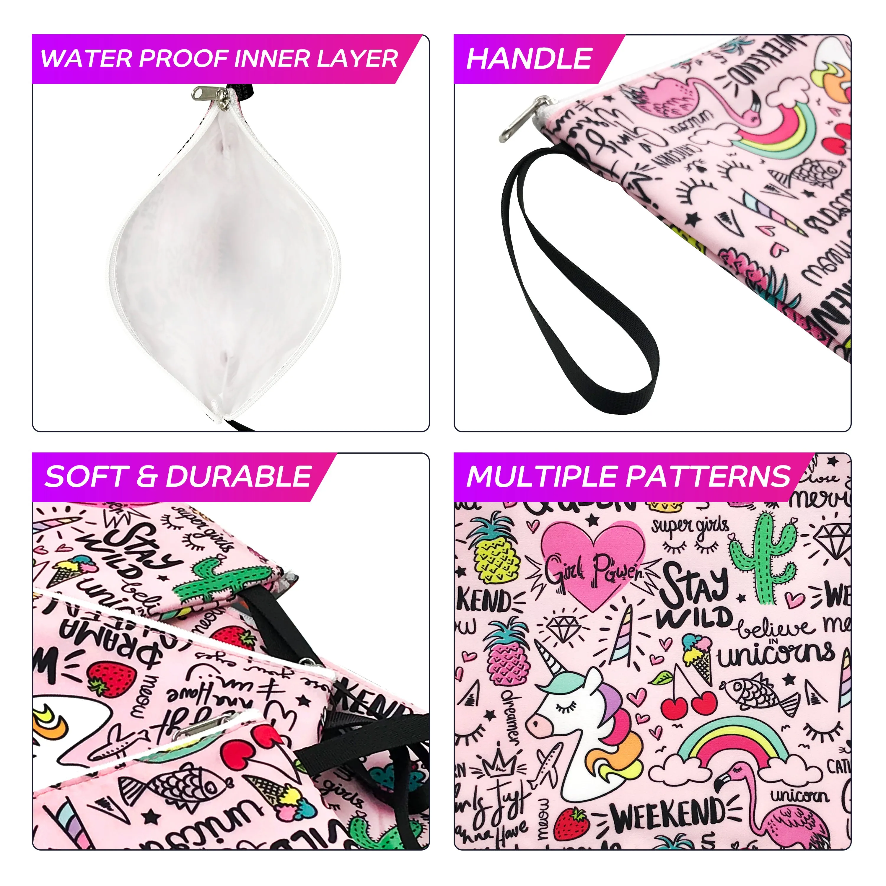 5 Dual-Layer Reusable Sandwich Bags - Unicorns & Rainbows