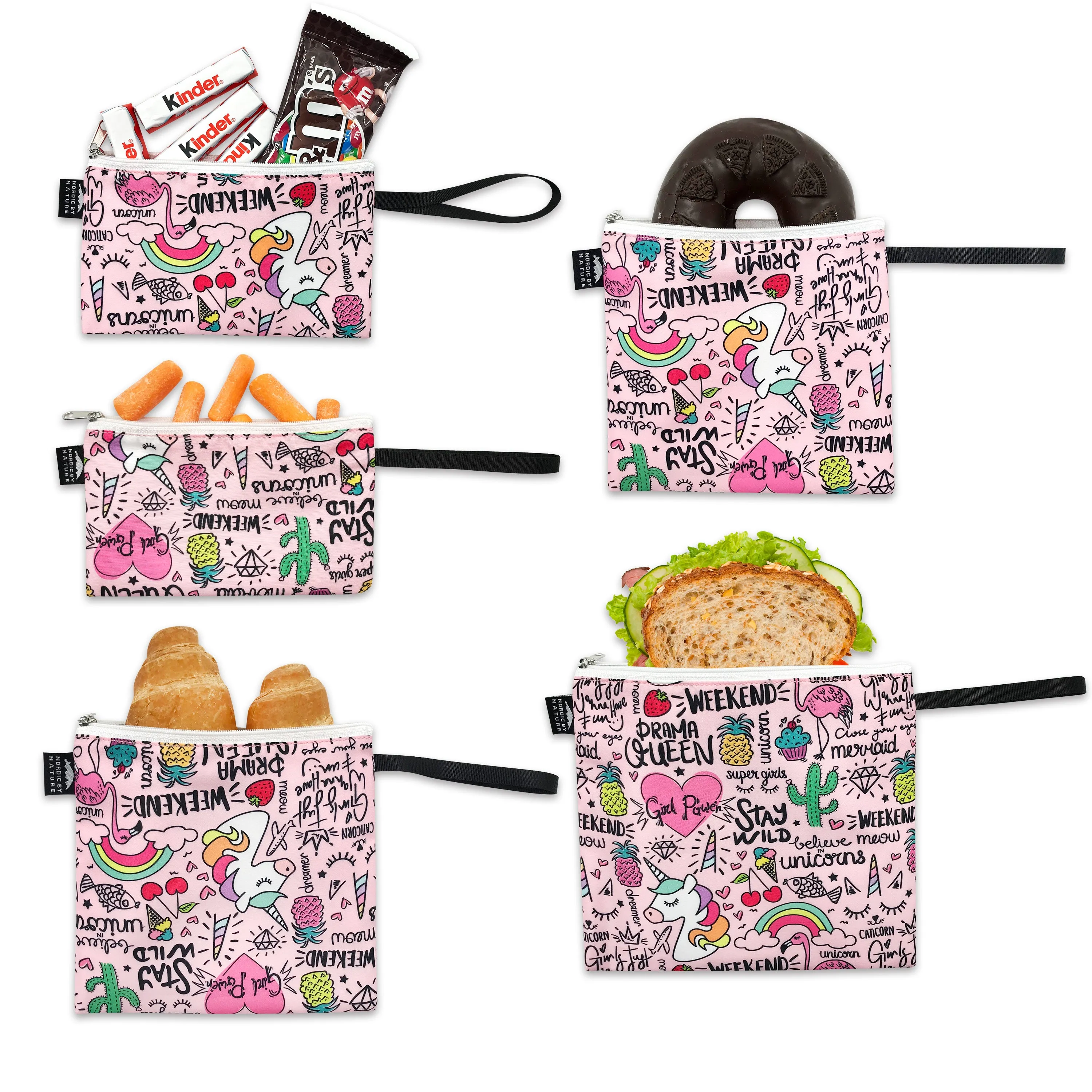 5 Dual-Layer Reusable Sandwich Bags - Unicorns & Rainbows