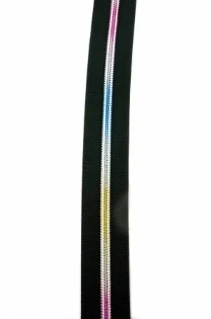 #5 Emmaline Zippers-by-the-Yard 3yds Black Rainbow Teeth -- Emmaline Bags