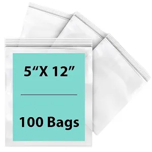 5X12 inches Reclosable Single Line Zipper Poly Bags 2 Mil (LDPE)