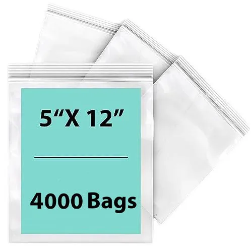 5X12 inches Reclosable Single Line Zipper Poly Bags 2 Mil (LDPE)