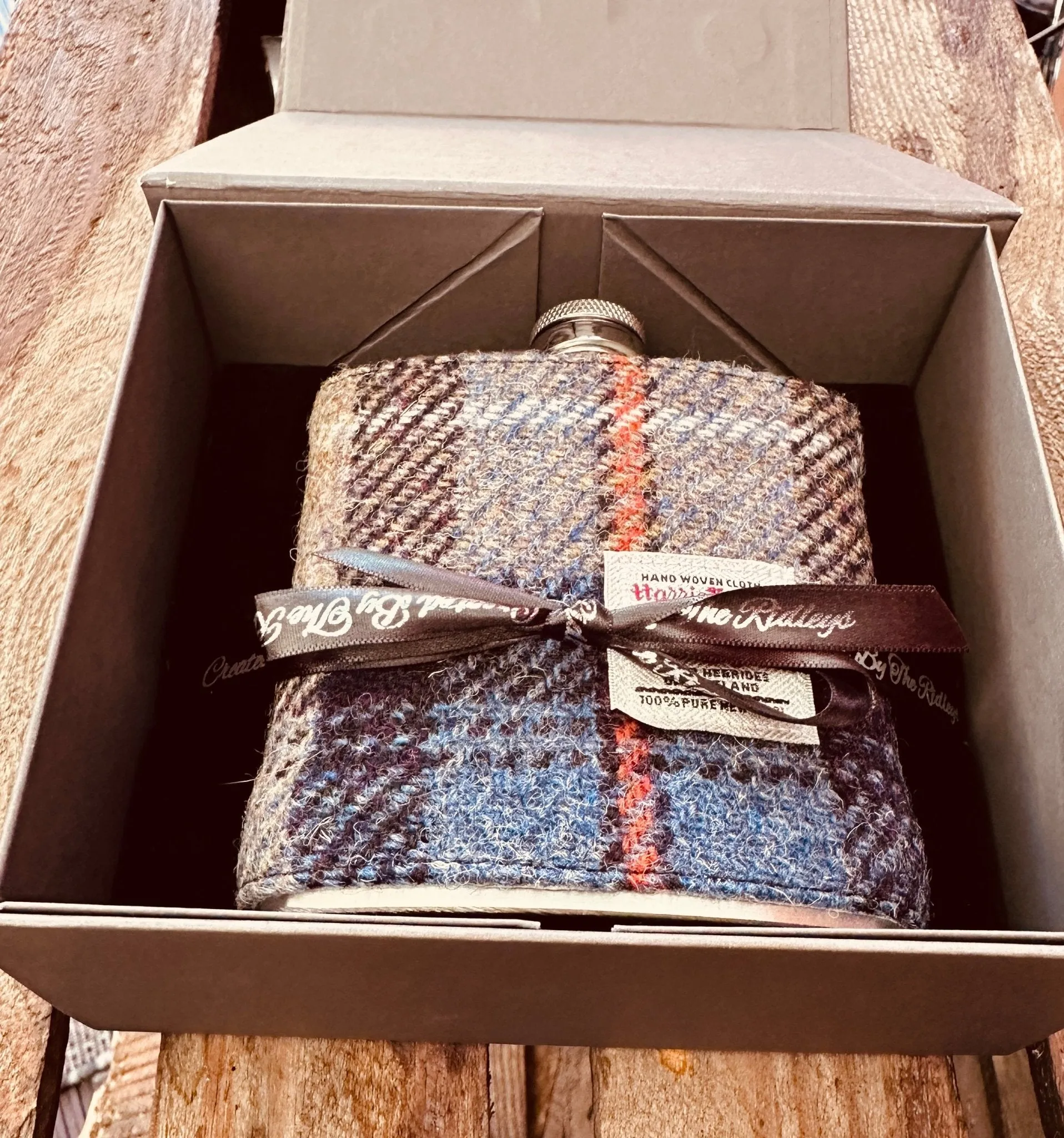 6oz Harris Tweed Hip Flask - Mackenzie Tartan  - by Created by the Ridleys