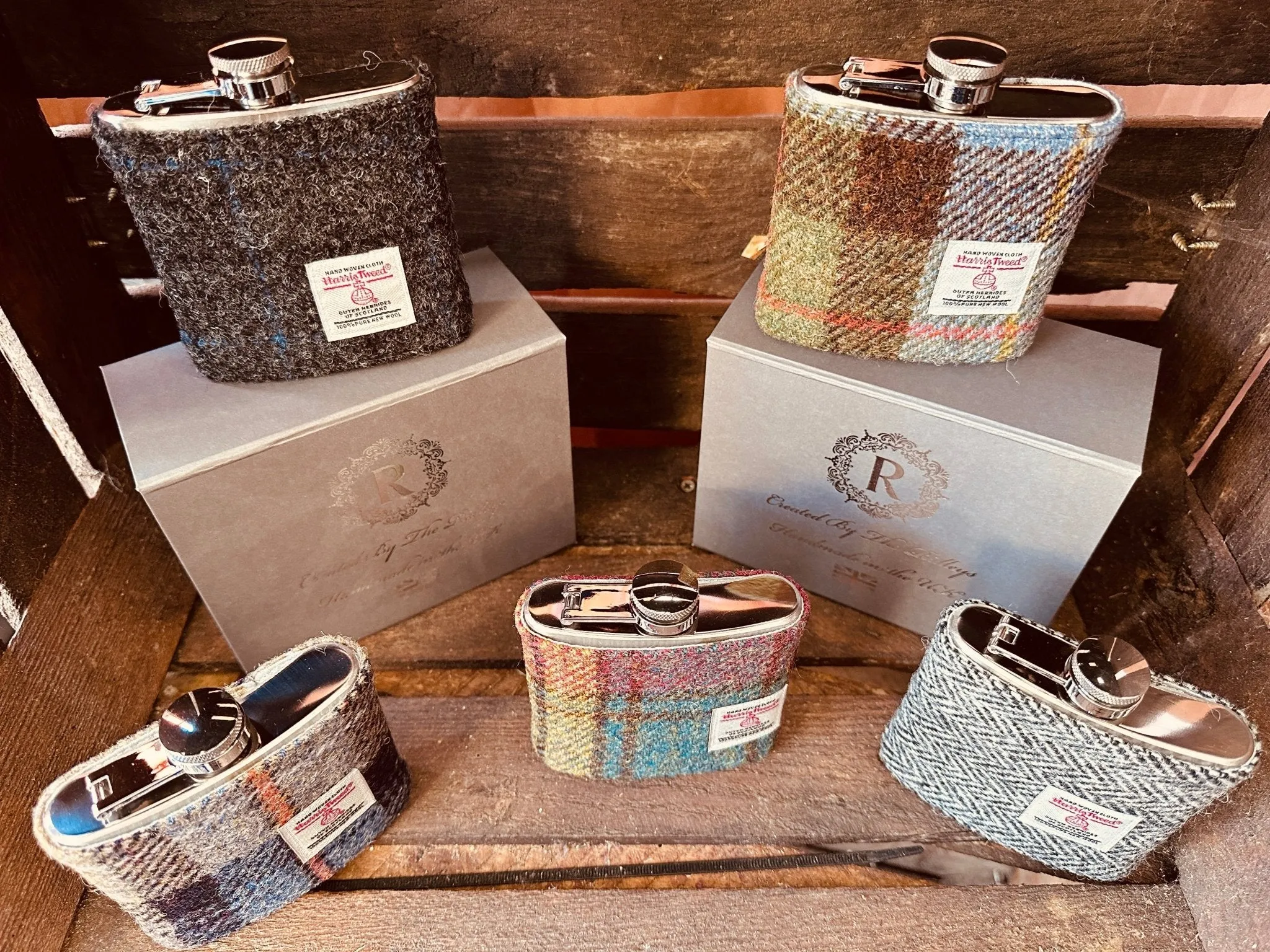 6oz Harris Tweed Hip Flask - Mackenzie Tartan  - by Created by the Ridleys