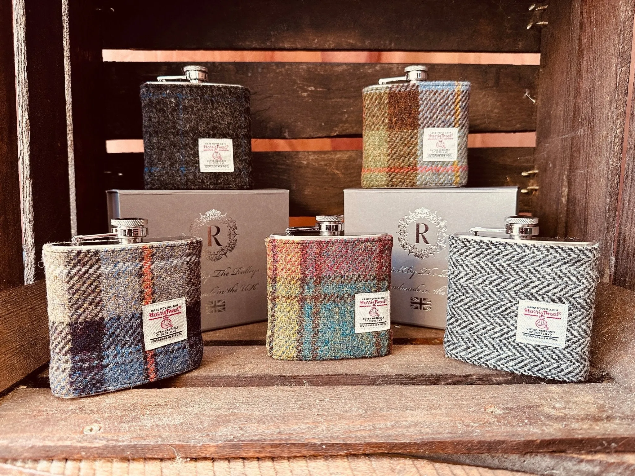 6oz Harris Tweed Hip Flask - Mackenzie Tartan  - by Created by the Ridleys