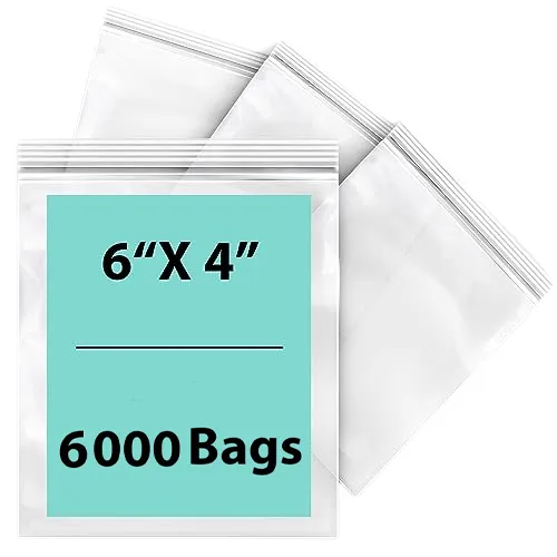 6X4 inches Reclosable Single Line Zipper Poly Bags 2 Mil (LDPE) Snack Size