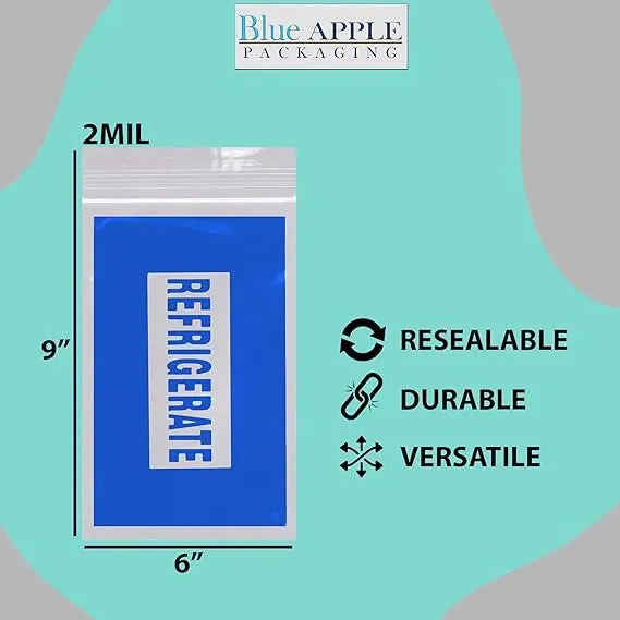 6X9 inches Refrigerator Bags (Printed) 2 Mil Zipper Reclosable for Pharmacy