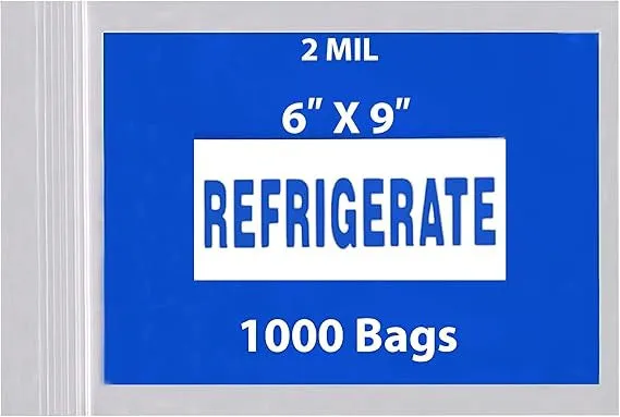 6X9 inches Refrigerator Bags (Printed) 2 Mil Zipper Reclosable for Pharmacy