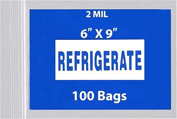 6X9 inches Refrigerator Bags (Printed) 2 Mil Zipper Reclosable for Pharmacy