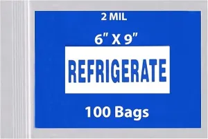 6X9 inches Refrigerator Bags (Printed) 2 Mil Zipper Reclosable for Pharmacy