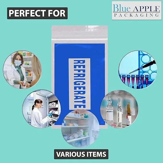 6X9 inches Refrigerator Bags (Printed) 2 Mil Zipper Reclosable for Pharmacy