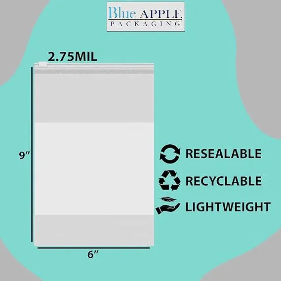 6X9 inches Resealable Poly Bags Slide Seal With write on Block 2.75 Mil (LDPE)