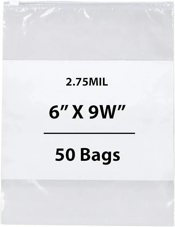 6X9 inches Resealable Poly Bags Slide Seal With write on Block 2.75 Mil (LDPE)