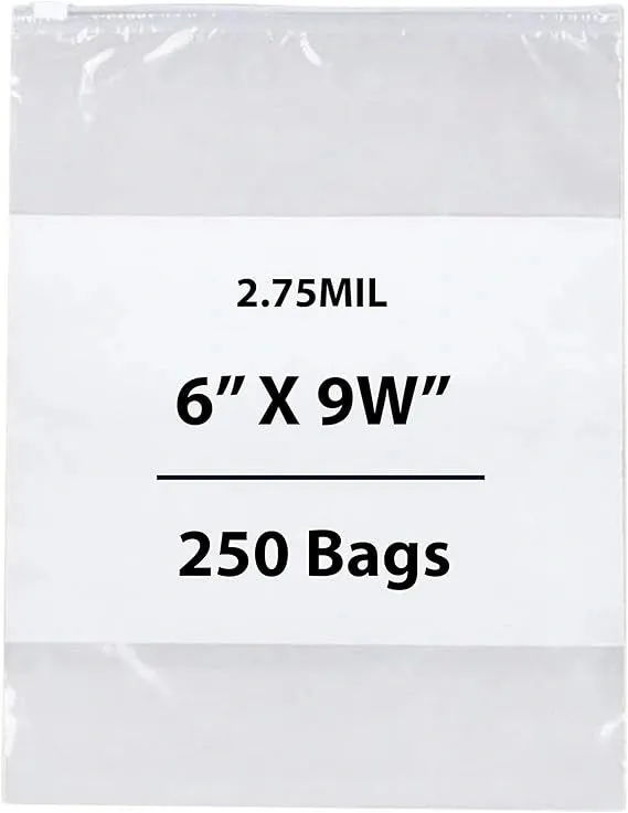 6X9 inches Resealable Poly Bags Slide Seal With write on Block 2.75 Mil (LDPE)