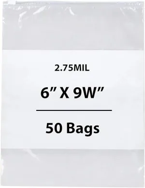 6X9 inches Resealable Poly Bags Slide Seal With write on Block 2.75 Mil (LDPE)