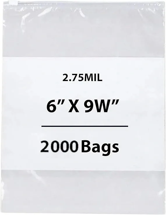 6X9 inches Resealable Poly Bags Slide Seal With write on Block 2.75 Mil (LDPE)