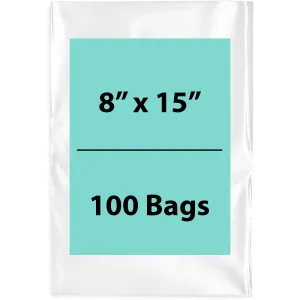 8X15 inches Clear Flat Poly Bags 1.5Mil Open Top (LDPE)
