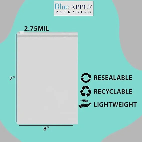 8X7 inches Resealable Poly Bags With Slide Seal 2.75 Mil (LDPE)