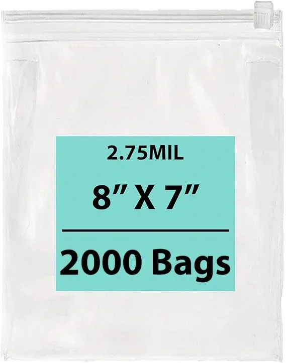 8X7 inches Resealable Poly Bags With Slide Seal 2.75 Mil (LDPE)