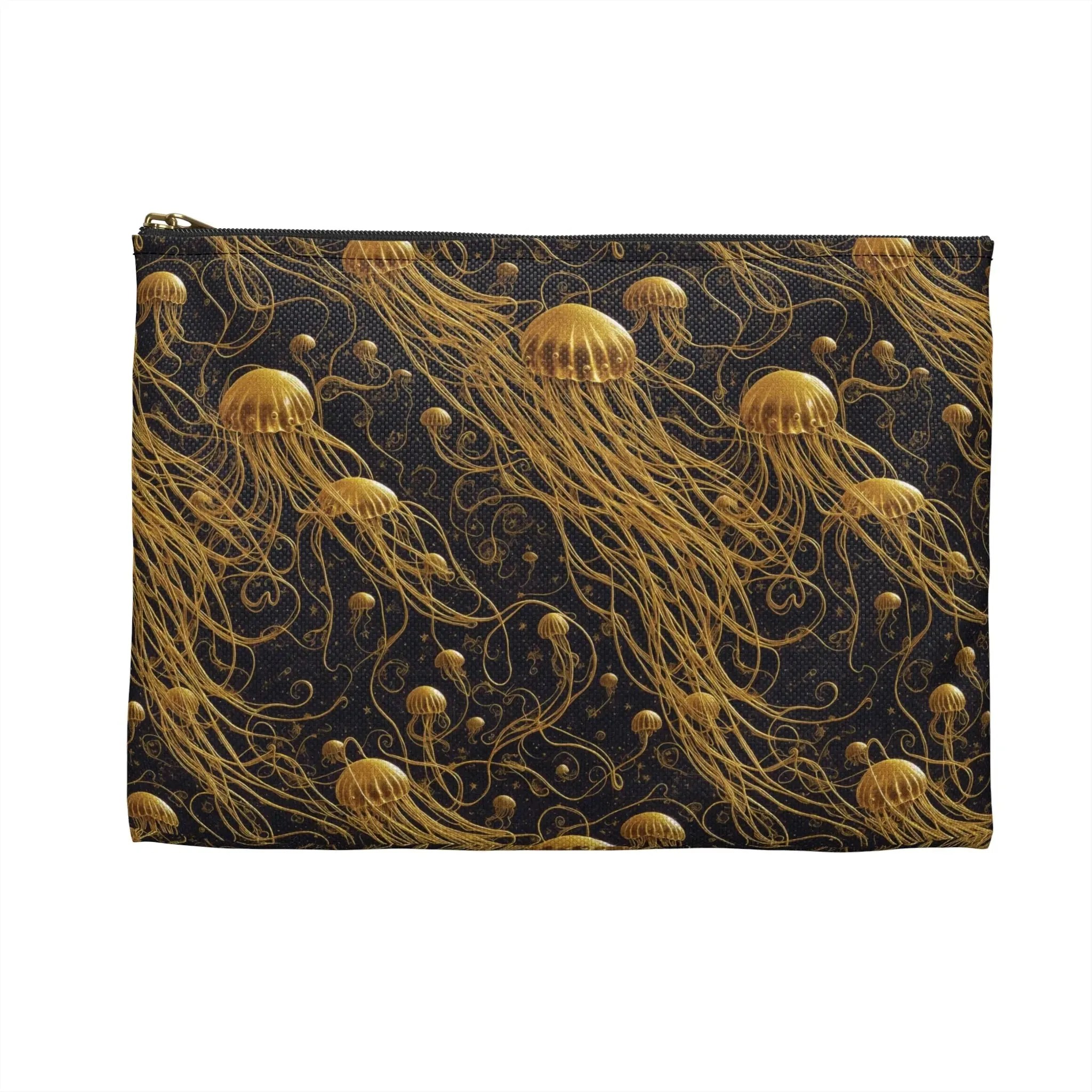 Accessory Pouch - Black and Gold Jellyfishes