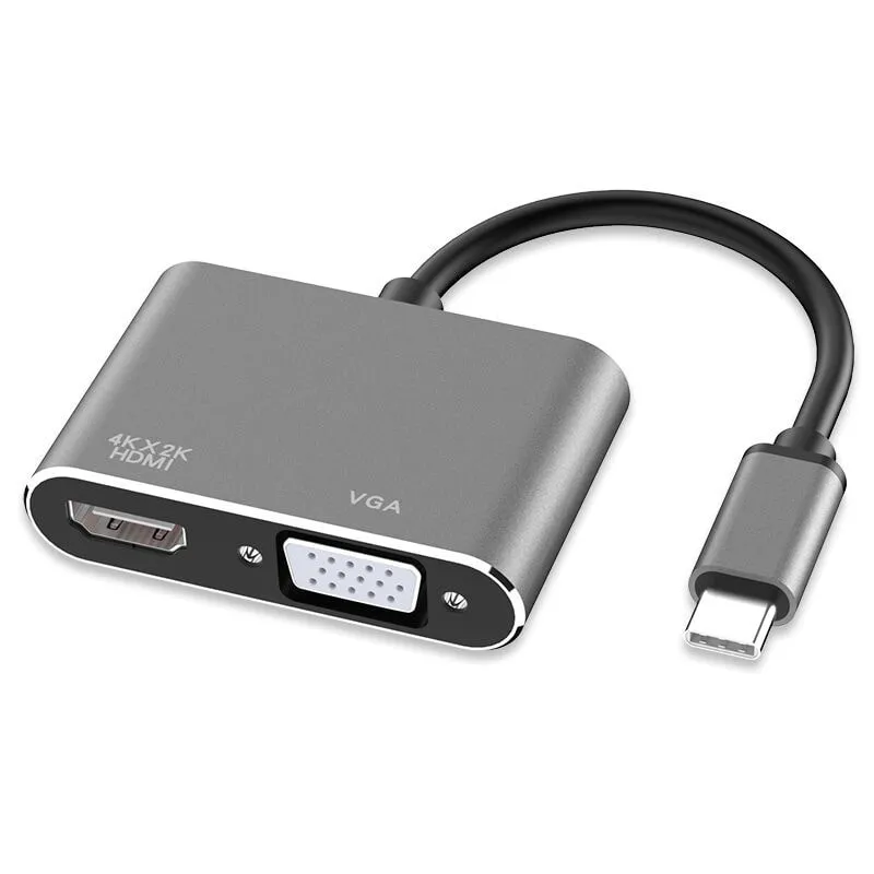 Adapter 2w1 USB-C HDMI VGA 4K (MacBook, Smartfon, Laptop)