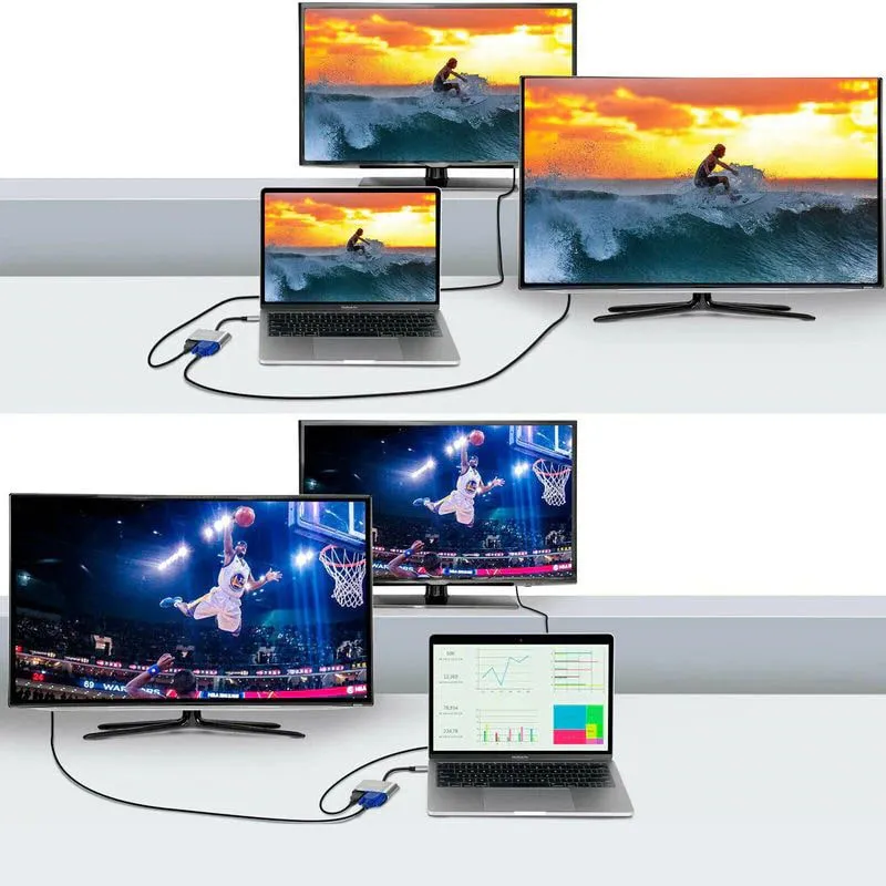 Adapter 2w1 USB-C HDMI VGA 4K (MacBook, Smartfon, Laptop)