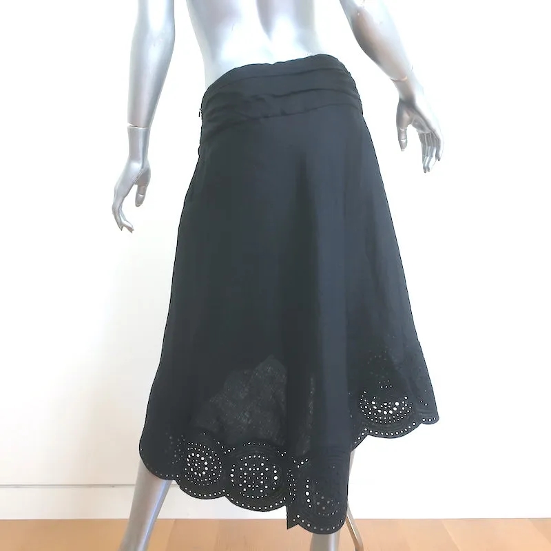 A.L.C. Heather Eyelet-Embroidered Linen Asymmetric Midi Skirt Black Size 10
