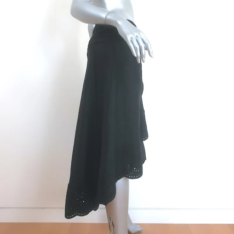 A.L.C. Heather Eyelet-Embroidered Linen Asymmetric Midi Skirt Black Size 10