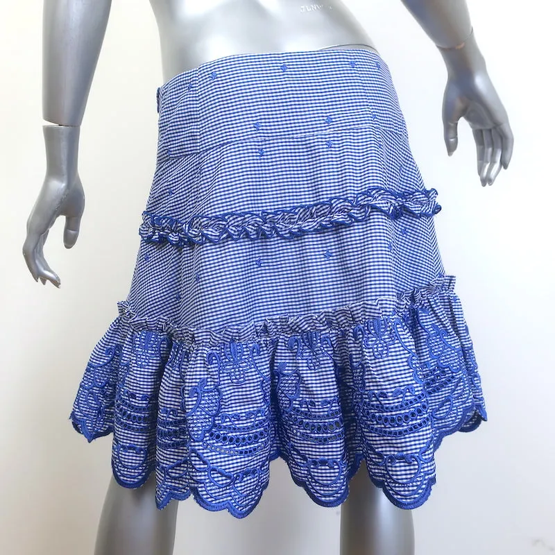 Alexis Rafaella Embroidered Gingham Mini Skirt Blue Size Large