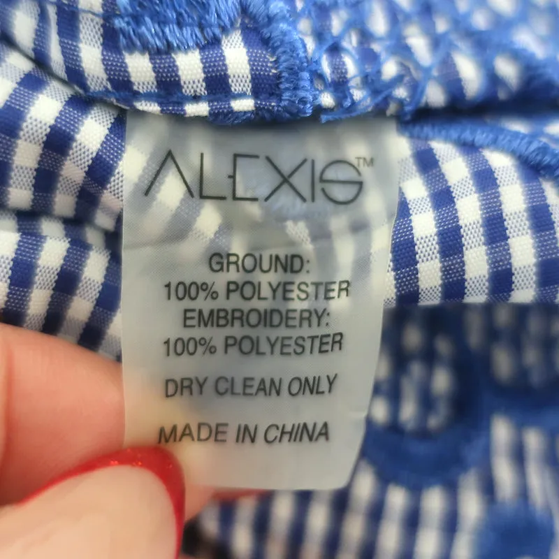 Alexis Rafaella Embroidered Gingham Mini Skirt Blue Size Large