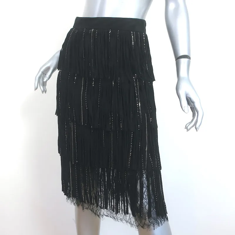 Alice   Olivia Misha Fringed Suede Midi Skirt Black Size 2 NEW
