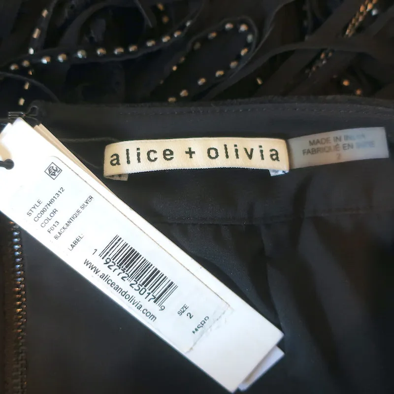 Alice   Olivia Misha Fringed Suede Midi Skirt Black Size 2 NEW