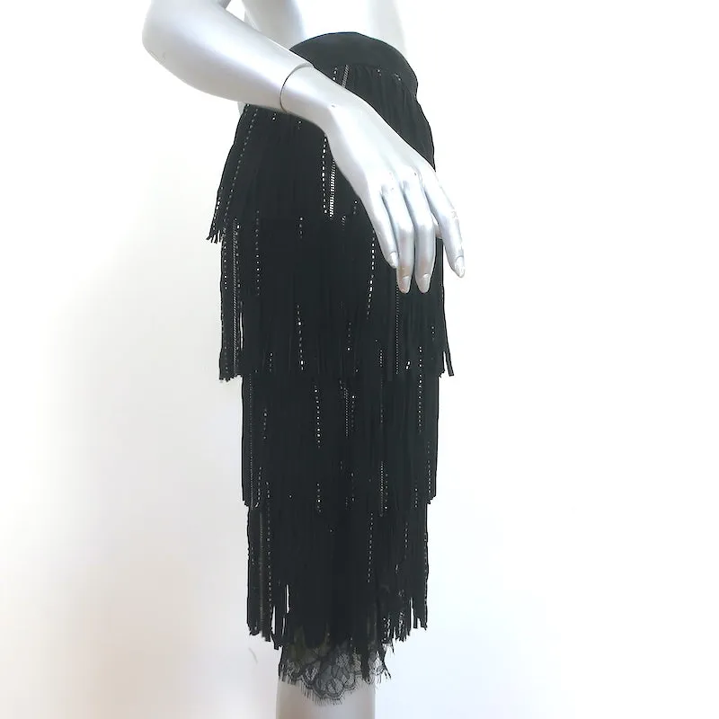 Alice   Olivia Misha Fringed Suede Midi Skirt Black Size 2 NEW