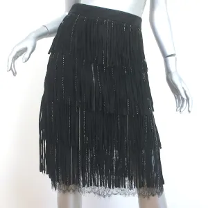 Alice   Olivia Misha Fringed Suede Midi Skirt Black Size 2 NEW