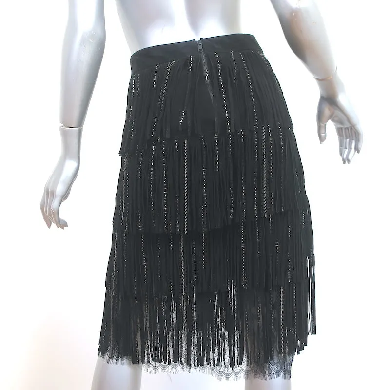 Alice   Olivia Misha Fringed Suede Midi Skirt Black Size 2 NEW