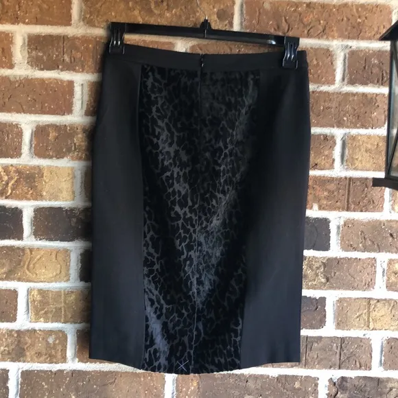 Ann Taylor Black Leopard Print Velvet Pencil Skirt