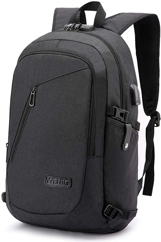 Anti-Theft Backpack with USB Charging Port and Earphone Port with Lock Slim Water Resistant Bag