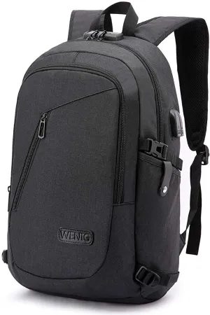 Anti-Theft Backpack with USB Charging Port and Earphone Port with Lock Slim Water Resistant Bag
