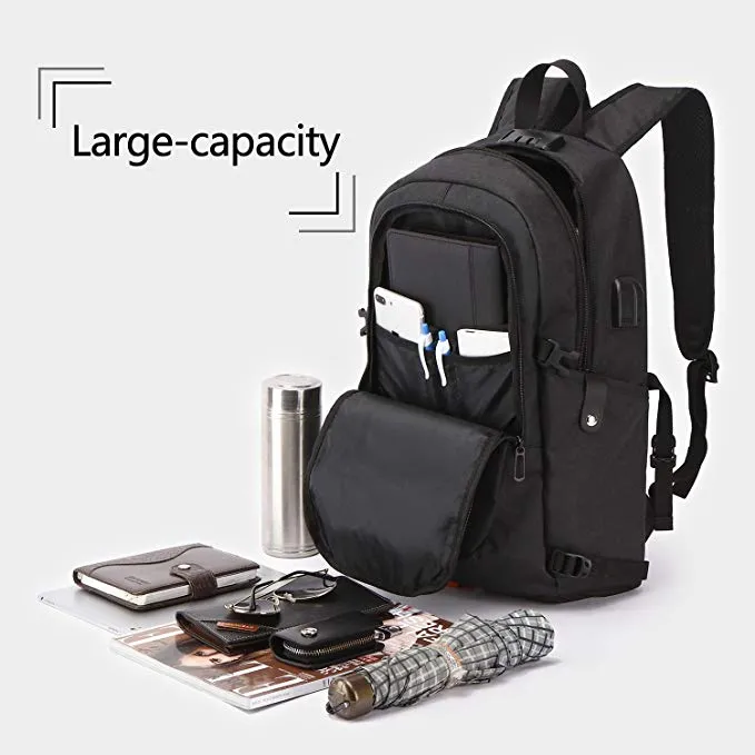 Anti-Theft Backpack with USB Charging Port and Earphone Port with Lock Slim Water Resistant Bag