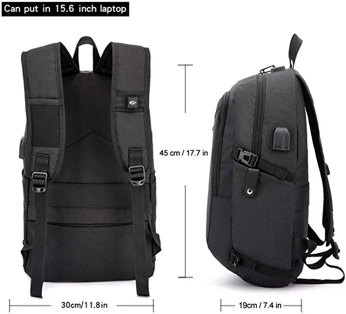 Anti-Theft Backpack with USB Charging Port and Earphone Port with Lock Slim Water Resistant Bag
