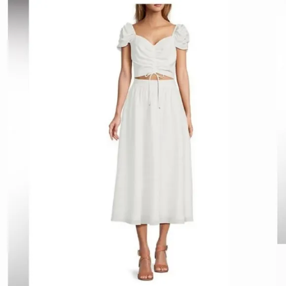 Antonio Melani Lined Shea White Midi Skirt light striped NEW