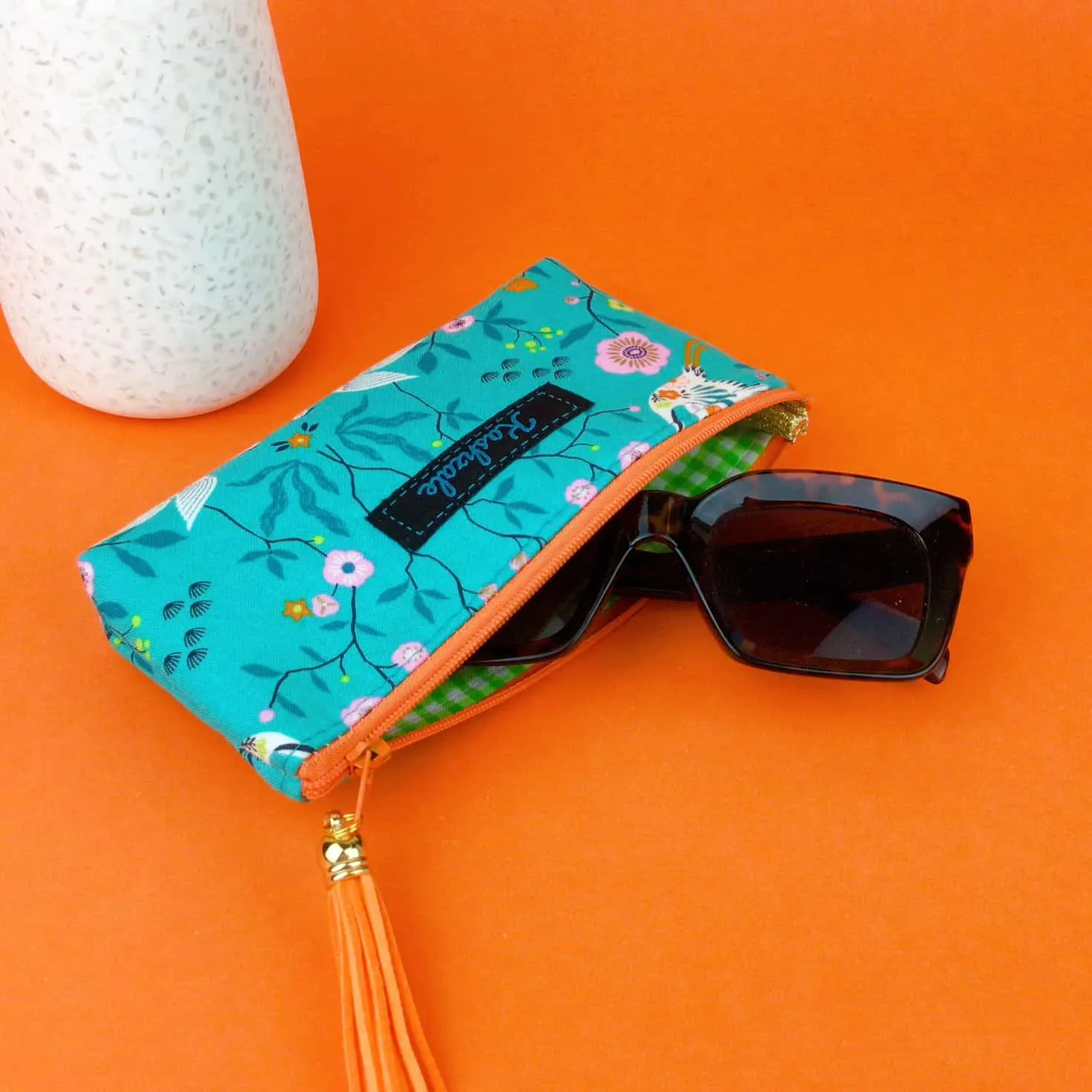 Aqua Cranes Sunglasses bag, glasses case. Aqua Glasses Case