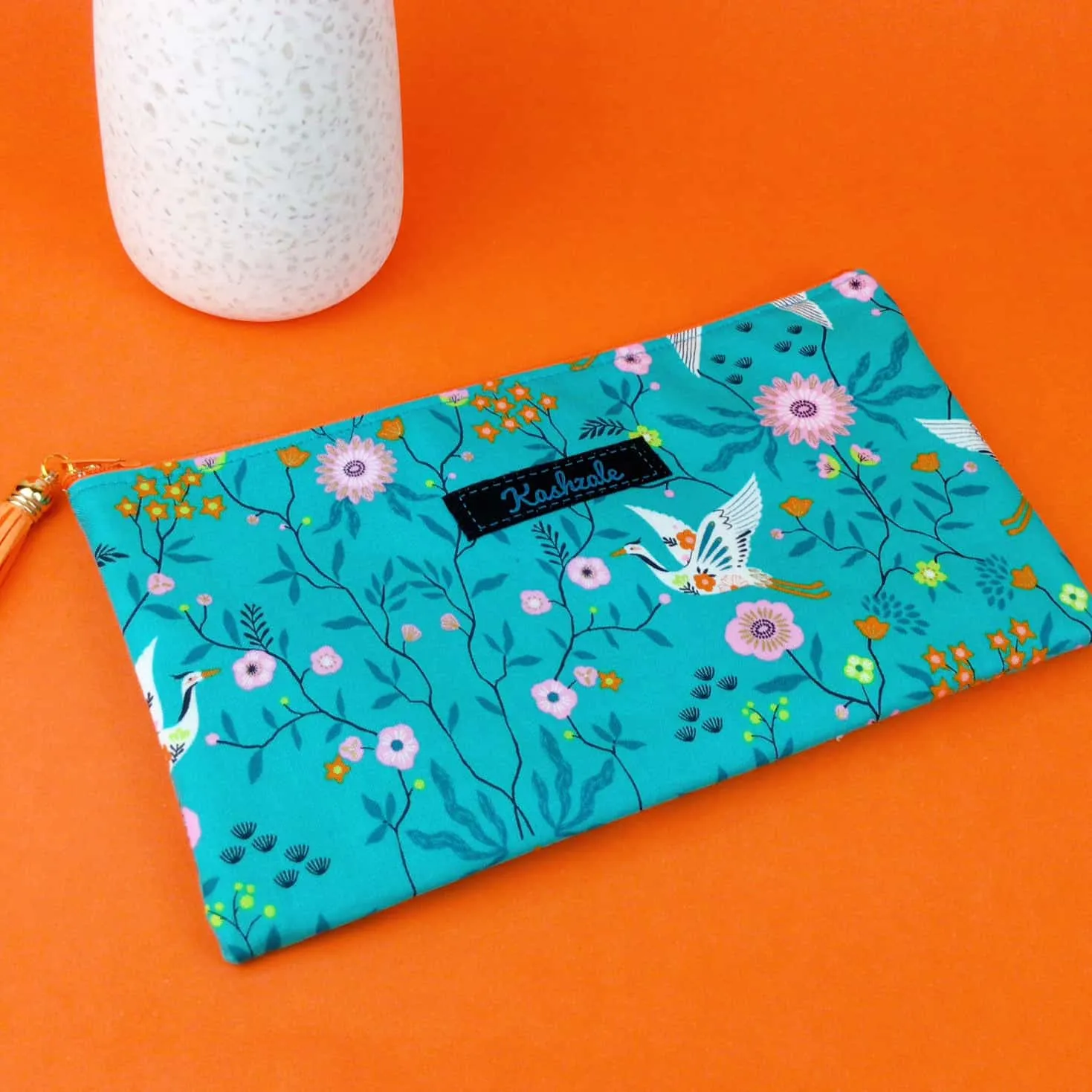 Aqua Cranes Zipper Pouch, Travel Pouch. Aqua Travel Pouch
