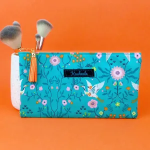 Aqua Cranes Zipper Pouch, Travel Pouch. Aqua Travel Pouch