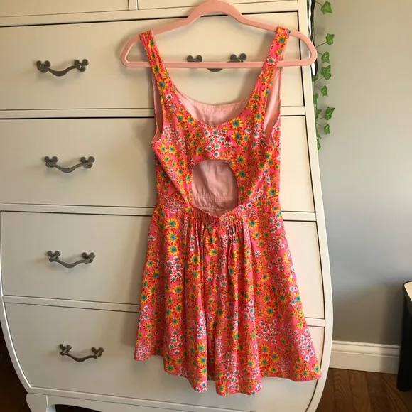 Ara Pink Sunflower Fit and Flare Cut-Out Sundress  (Size:S)