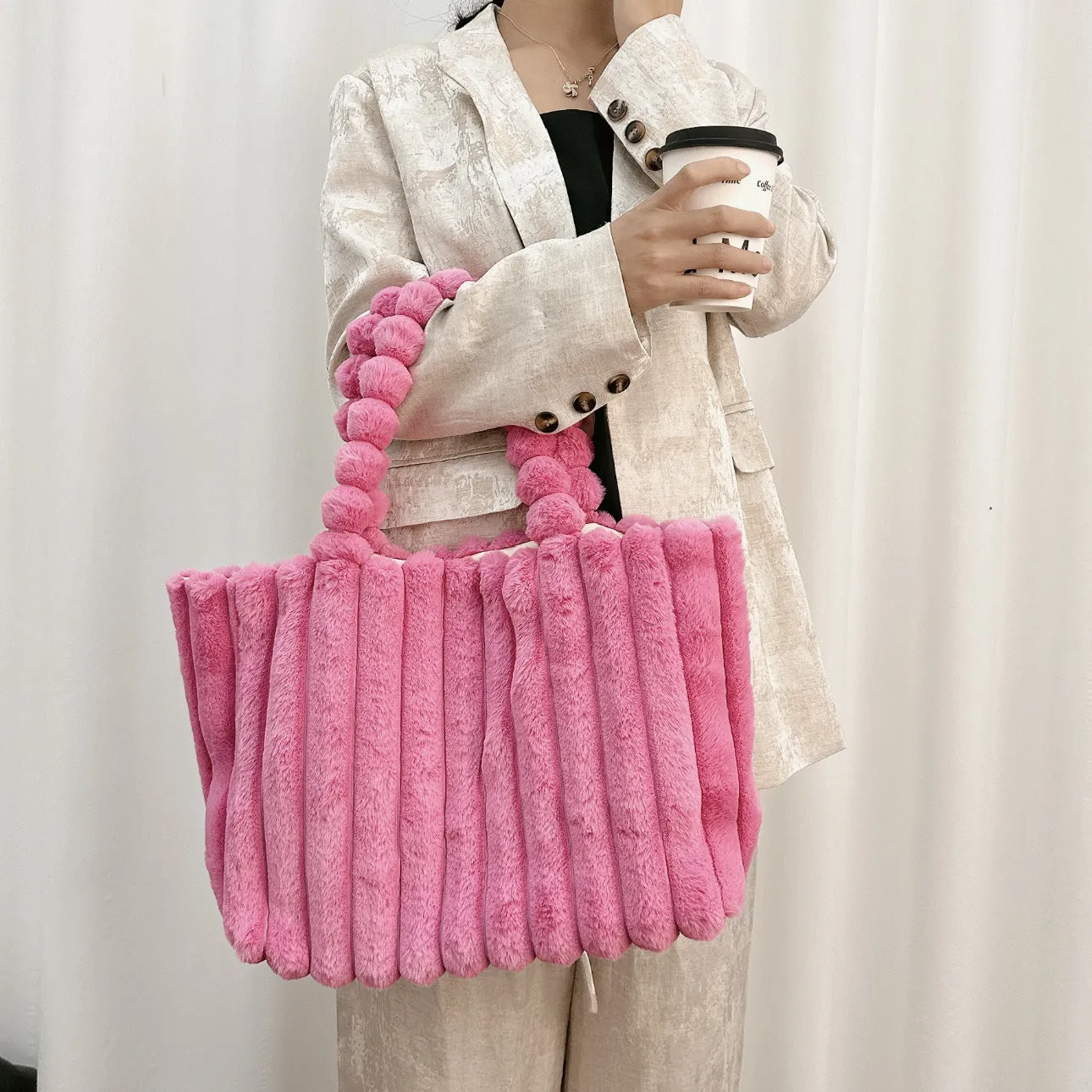 Autumn-Winter Fashion Bags for College Girls - New Arrival, Large Capacity, Commuter Tote Bags with a Sense of Luxury, Furry Shoulder Bags C-241202-2