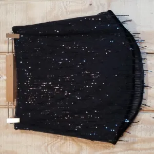 Avec Les Filles NWT Black Sequin Fringe Velvet Trim Mini Skirt Size S