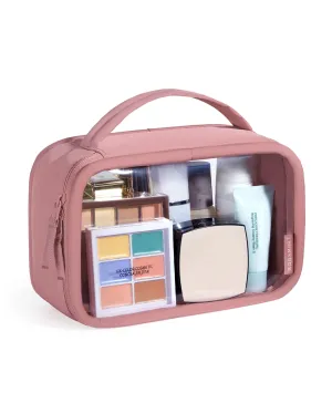 BAGSMART Clear Makeup Bag - TSA Approved Toiletry Bag with Handle Large Opening, Water-Resistant Durable PVC Clear Toiletry Bags for Traveling Travel Essentials (Pink)