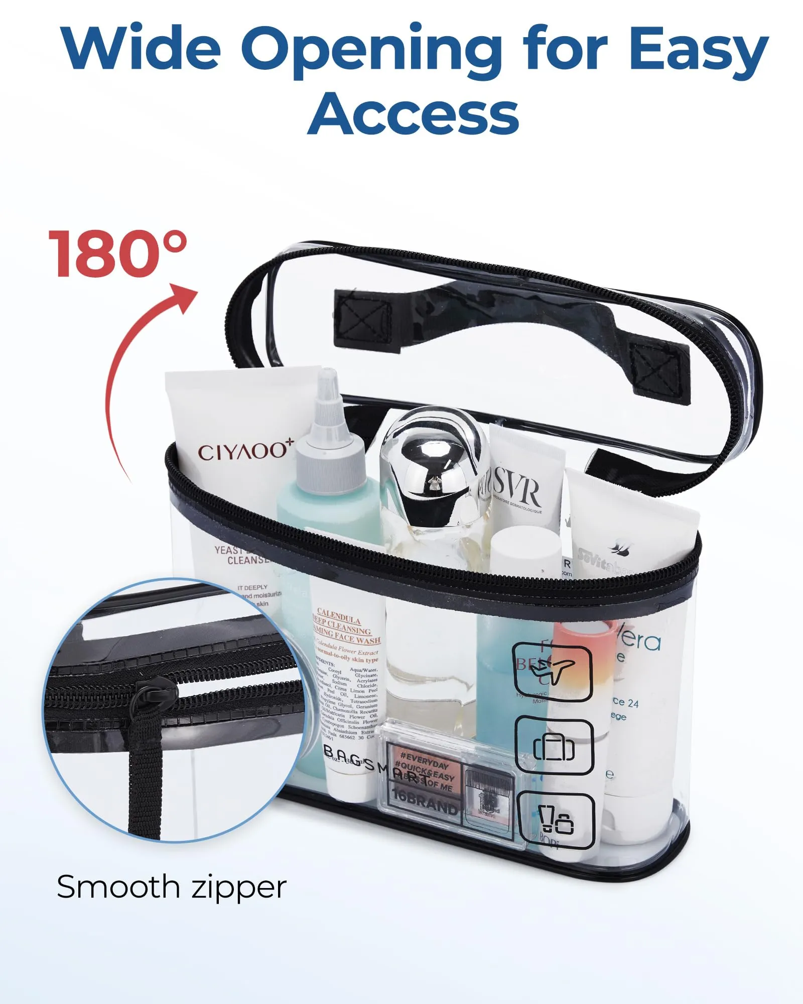 BAGSMART TSA Approved Toiletry Bag, 2 Pack Clear Makeup Cosmetic Bag Organizer, Quart Size Travel Bag for Toiletries, Carry-on Travel Accessories Essentials, Rose Red-2pcs