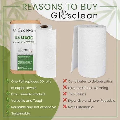 Bamboo Paper Towels 2 Rolls - Eco-Friendly Reusable Paper Towels